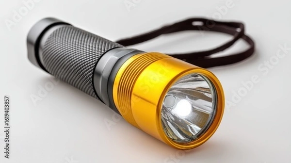 Obraz High-quality flashlight isolated on white, perfect for emergency preparedness and camping supplies 