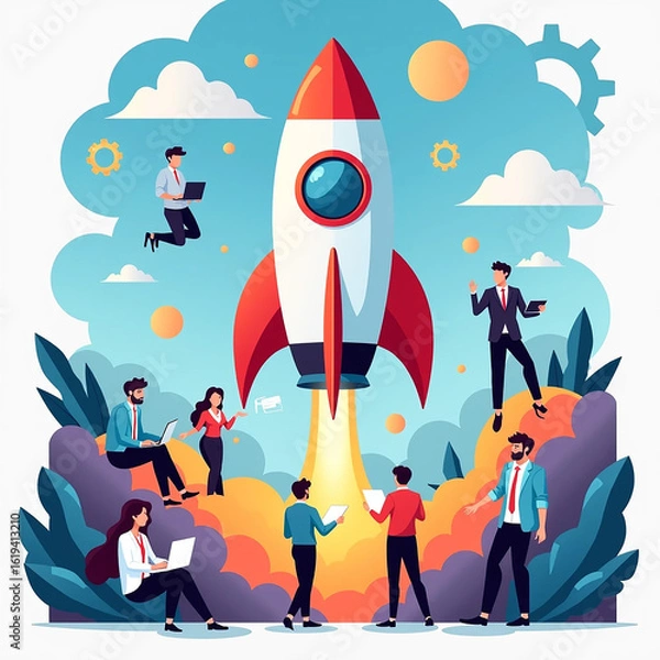 Obraz Modern Business Vectors – Teamwork, Startup Growth, and Success Concept

