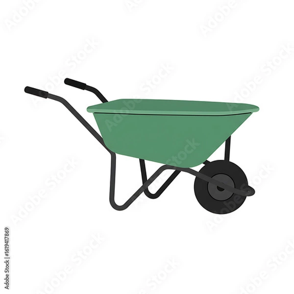 Fototapeta A Green Wheelbarrow: Gardening Tool for Yard Work and Home Improvement Projects
