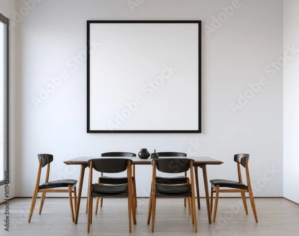 Fototapeta Empty modern dining room with large blank canvas