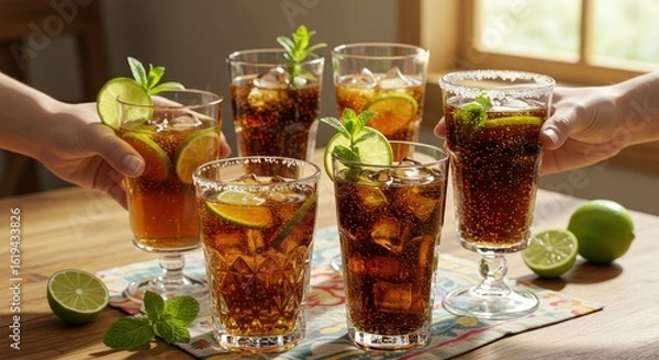 Obraz Refreshing drinks with lime and mint