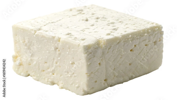 Fototapeta A single cube of white feta cheese isolated on transparent background