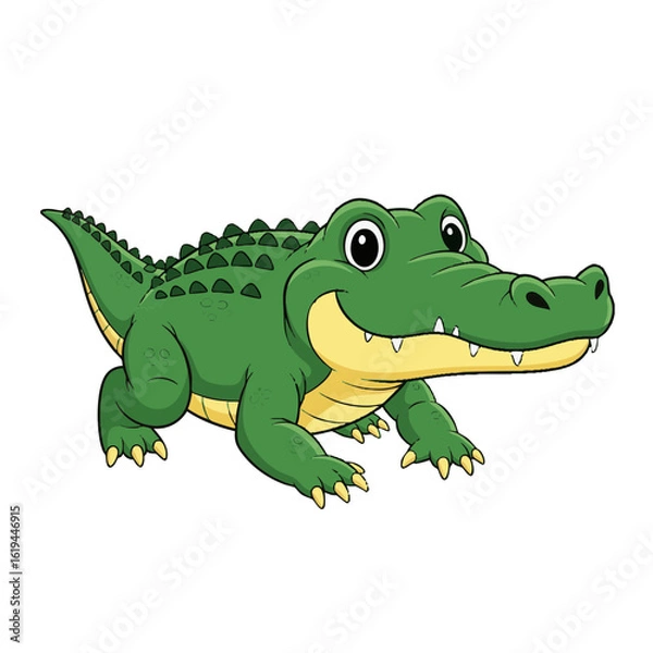 Fototapeta Friendly green alligator cartoon character illustration. A cute reptile mascot with a happy smile, isolated on a white background for design.