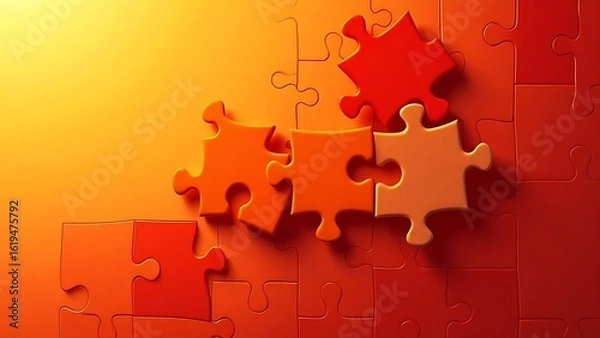 Fototapeta Abstract business strategy concept featuring interlocking puzzle pieces in warm tones.