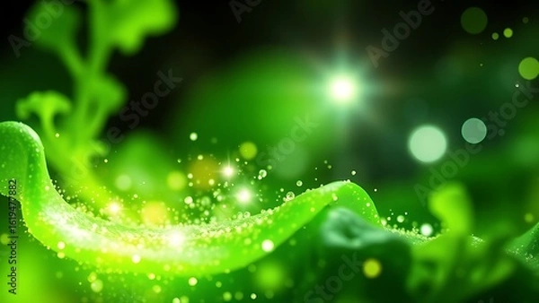 Fototapeta Abstract representation of magnesium-rich food with vibrant green hues and sparkling particles, symbolizing hidden nutritional power.