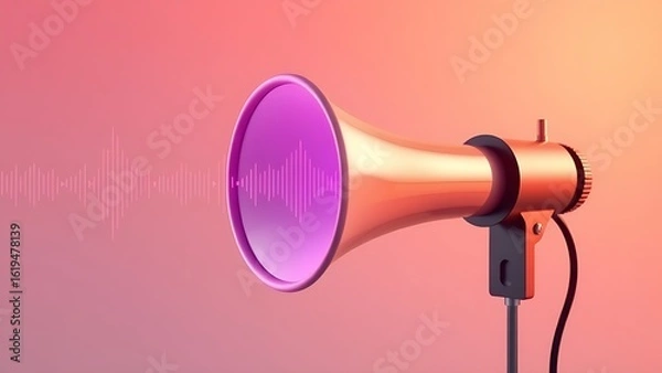 Fototapeta Vintage megaphone surrounded by abstract sound waves, blending retro charm with modern digital aesthetics.