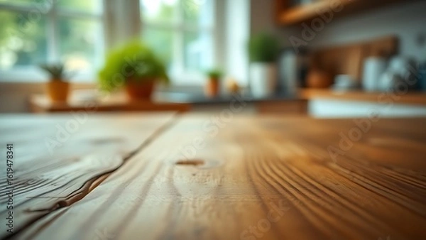 Fototapeta A detailed close-up of a wooden table surface showcasing natural grain patterns.