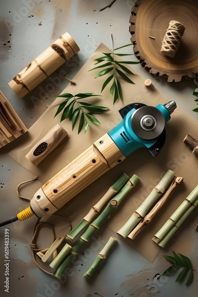 Fototapeta Sustainable Craftsmanship: Eco-Friendly Bamboo Cutting Tool and Natural Materials.