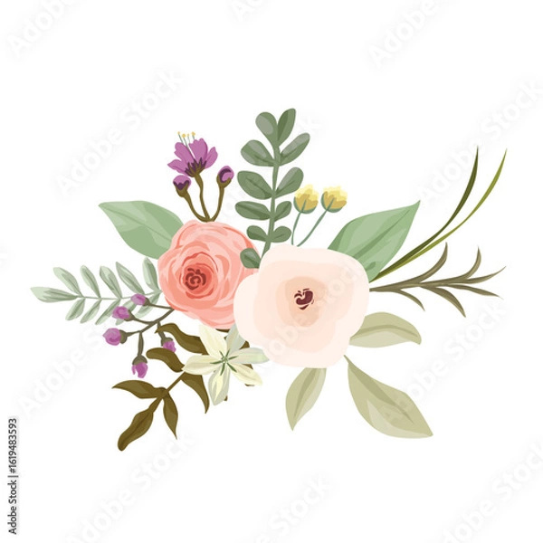Obraz Watercolor Rose Bouquet Illustration with Soft Floral Design Elements