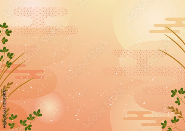 Obraz シンプルな秋草の和風ベクター背景 ベージュ Simple autumn grass Japanese style vector background Beige
