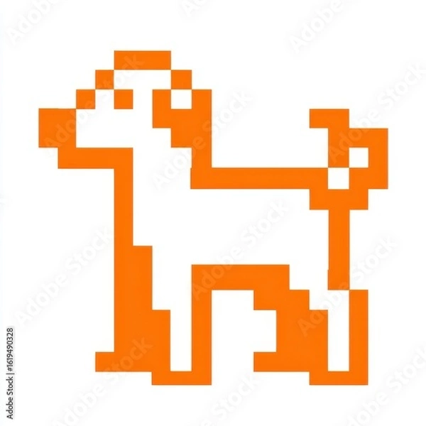 Fototapeta Orange Pixel Dog on White Background