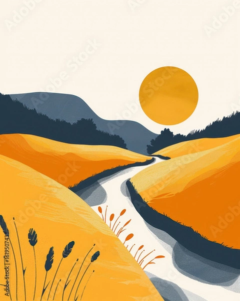 Obraz Golden valley river under a setting sun