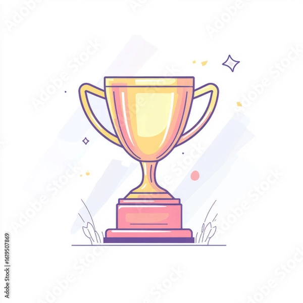 Fototapeta Gold trophy cup with medal symbolizing winner and achievement