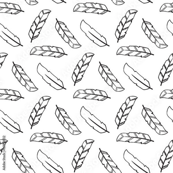 Fototapeta seamless pattern with feathers. Doodle  boho ornament. Abstract .ethnic background.