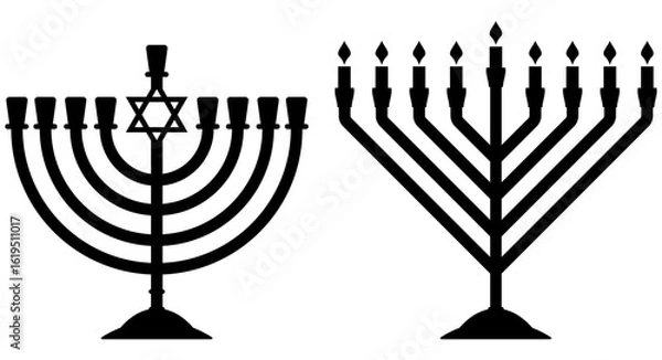 Fototapeta Menorah, two different shapes. Semicircular and straight. Flat vector illustration isolated on white background.