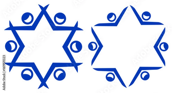 Fototapeta Star of David stick figure composition. The unification of the people of Israel. Flat vector illustration isolated on white background.