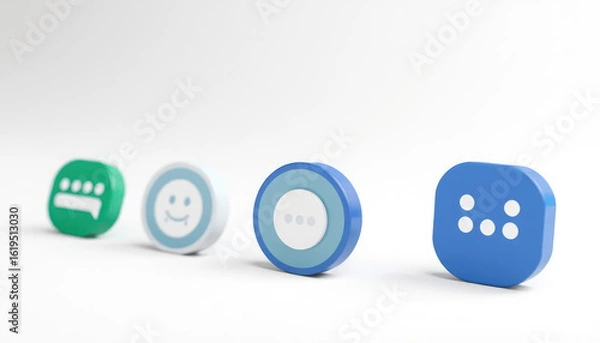 Fototapeta Colorful Communication Icons Representing Messages, Emoticons, and Interactive Elements for Digital Platforms and Social Media