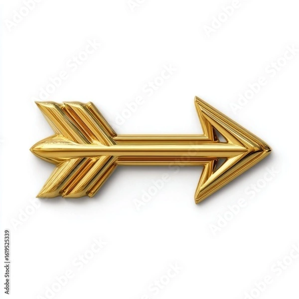 Fototapeta Golden arrow symbol pointing right isolated on white background