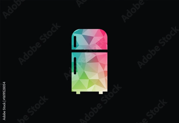 Fototapeta Low Poly with Refrigerator Fridge Logo Design, Vector illustration