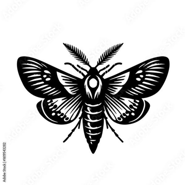 Fototapeta Stylized Black Moth Silhouette with Intricate Wing Patterns.