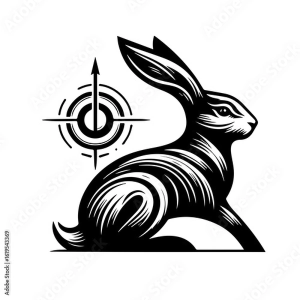 Fototapeta Stylized Black Rabbit with Compass Symbol.