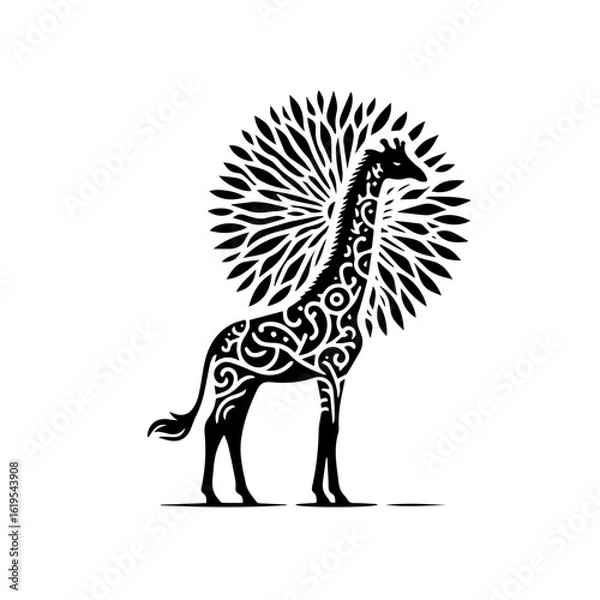 Fototapeta Stylized Giraffe with Ornate Pattern and Leafy Aura.