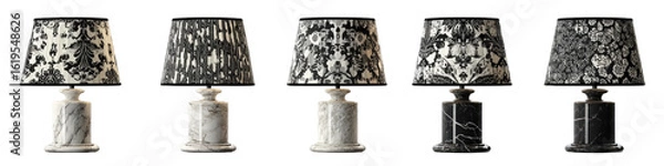 Fototapeta Five table lamps with patterned shades