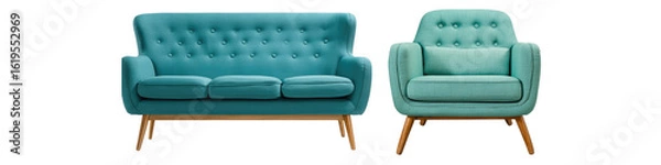 Fototapeta Teal tufted sofa and armchair set