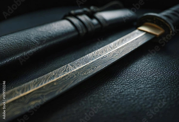 Obraz 日本刀のディテールと黒漆塗りの鞘