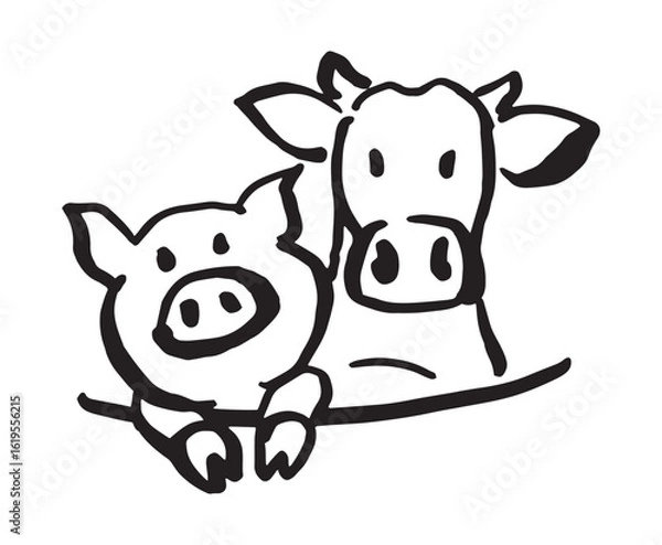 Obraz 귀여운 돼지 소 캐릭터 손그림