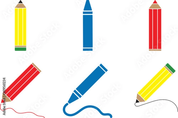 Fototapeta Set of vector pencils and crayons
