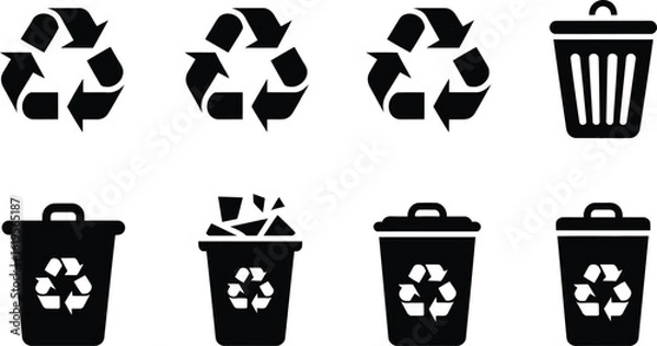 Obraz Recycle bins and recycle signs