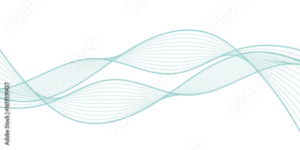 Fototapeta Abstract background with smooth aqua-blue flowing wave lines on a clean white backdrop