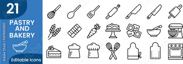 Fototapeta Simple Pastry and Bakery Vector Icons Collection for Website and Print Design 