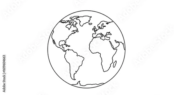 Fototapeta Simple Line Art World Map: Global Connectivity, Minimalist Design, Neutral Mood