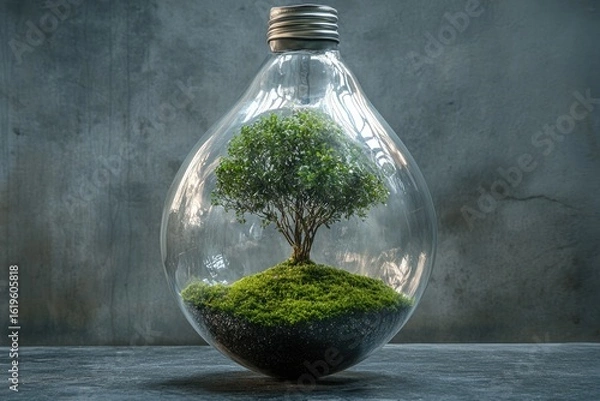 Fototapeta Miniature tree inside a clear glass lightbulb
