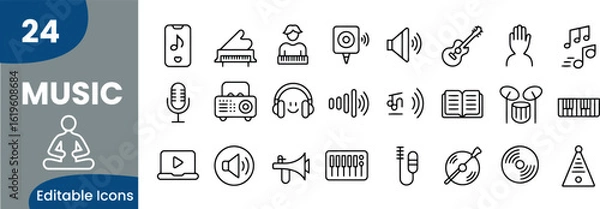 Fototapeta Collection of Music Related Editable Line Icons Musical Instruments and Audio Equipment f