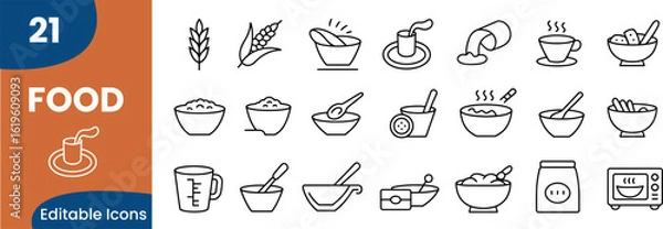 Fototapeta Collection of Vector Food and Cooking Icons representing grain cereal bowls liquids