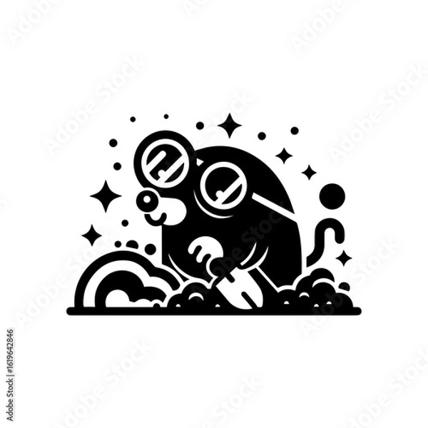 Fototapeta mole wearing round goggles digging a heart-shaped tunnel