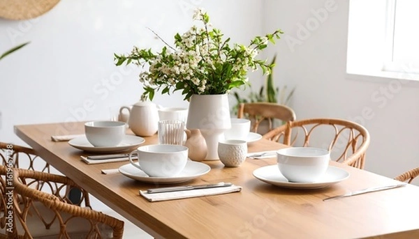 Obraz Dining table setting with spring flowers