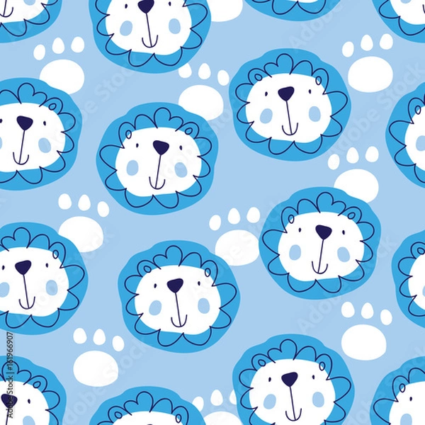 Obraz seamless blue lion cartoon pattern vector illustration