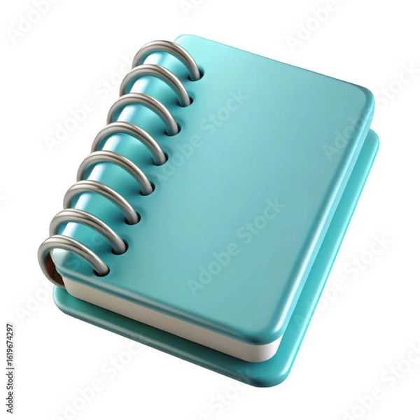 Fototapeta 3d rendered spiral notebook teal blue isolated on transparent background