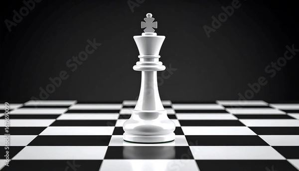 Obraz White chess king on a checkered board