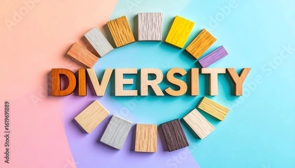 Obraz DIVERSITY Word with Mixed Material Letters on Pastel Background