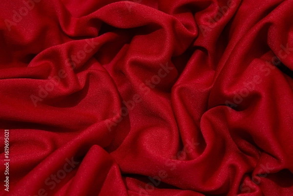 Obraz Red fabric background. Selective focus. Red cloth waves background texture.