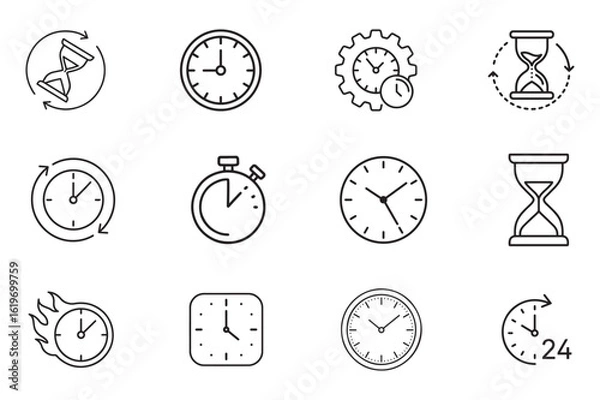 Fototapeta Collection of hand drawn clock and time icons
