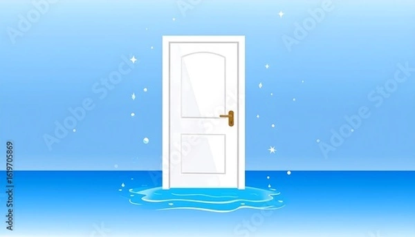 Obraz White door in a flooded room