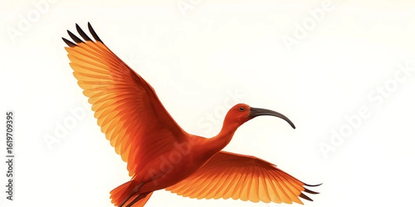 Fototapeta Ablaze red bird in flight with wide wings