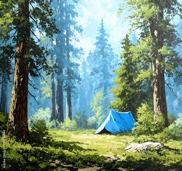 Obraz Serene Camping Adventure in the Quiet Forest
