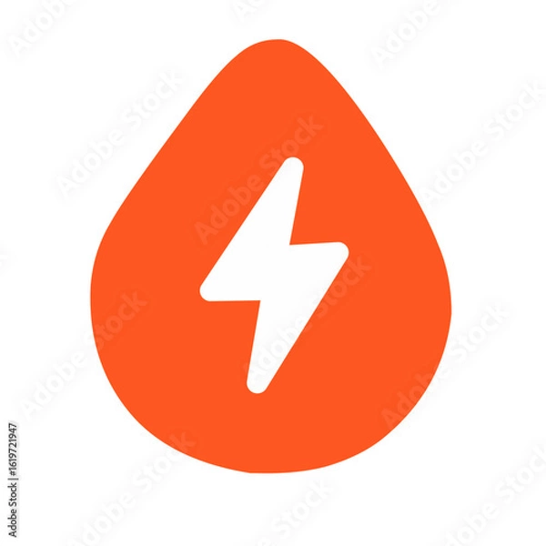 Fototapeta Abstract orange flame with lightning bolt on white background; modern flat design